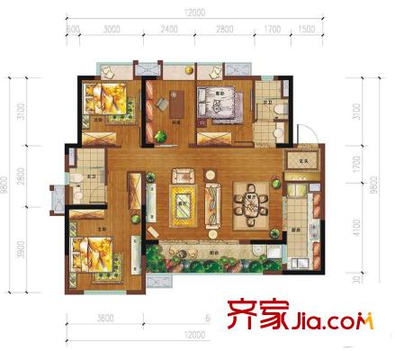 萬科城一期一批次4、5、8棟標準層A2戶型 4室2廳2衛(wèi)1廚