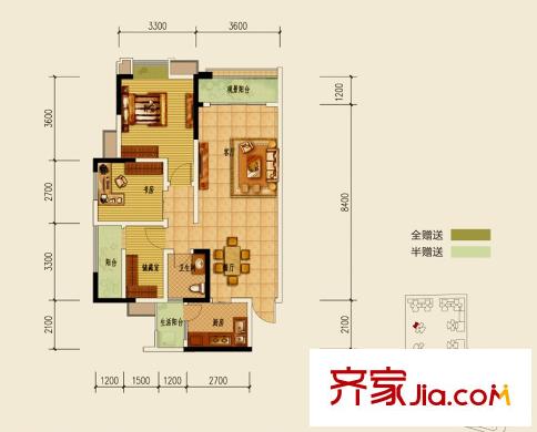 匯景新城1、8、10號(hào)樓標(biāo)準(zhǔn)層D1戶型 3室2廳1衛(wèi)1廚
