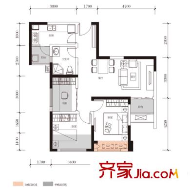 綠地城一期8#樓標(biāo)準(zhǔn)層E2戶型 3室2廳1衛(wèi)1廚