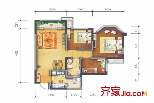 德商華府天驕1期4、6棟標(biāo)準(zhǔn)層C2戶型 3室2廳1衛(wèi)1廚