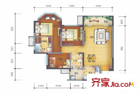 德商華府天驕1期4、6棟標(biāo)準(zhǔn)層C3戶型 3室2廳2衛(wèi)1廚