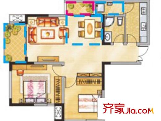 天府城一期2號樓標準層B戶型【售罄】 2室2廳1衛(wèi)1廚