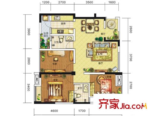 驛都城1期3、6棟B3戶型標(biāo)準(zhǔn)層 3室2廳2衛(wèi)1廚