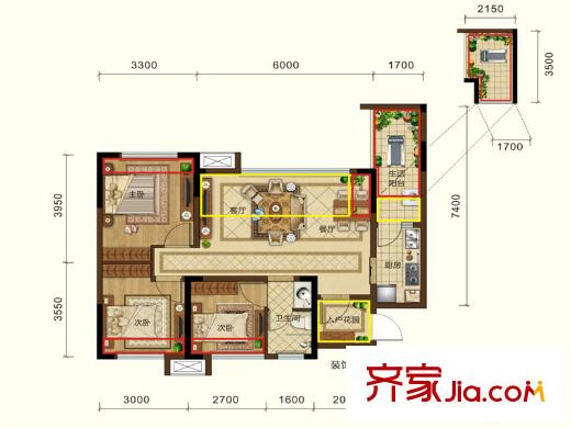 潤揚(yáng)觀瀾鷺島一期1、5號(hào)樓標(biāo)準(zhǔn)層C戶型 3室2廳1衛(wèi)1廚