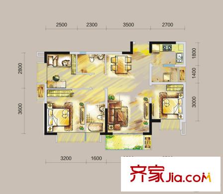 鄉(xiāng)林涵碧天下1、2、3、4棟標準層J1戶型 3室2廳2衛(wèi)1廚