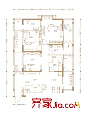 明信鷺灣一期2號樓標(biāo)準(zhǔn)層B1戶型（售罄） 2室2廳2衛(wèi)1廚