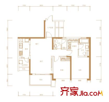 吉寶凌云峰閣2棟D戶型標(biāo)準(zhǔn)層 2室2廳2衛(wèi)1廚