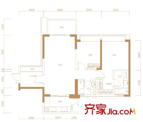 吉寶凌云峰閣6棟C戶型標(biāo)準(zhǔn)層 2室2廳2衛(wèi)1廚