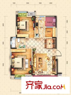 遠大林語城47-51棟標(biāo)準(zhǔn)層P戶型 2室2廳1衛(wèi)1廚