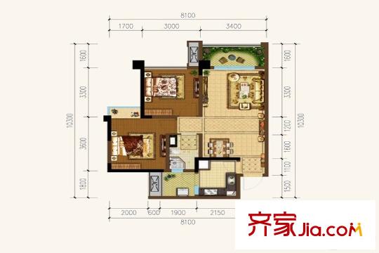 華匯天地1-4棟標(biāo)準(zhǔn)層C戶型 2室2廳1衛(wèi)1廚
