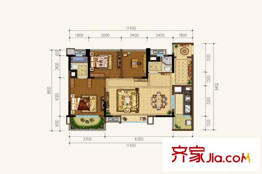 華匯天地1、5、6、7棟標(biāo)準(zhǔn)層A戶型 3室2廳2衛(wèi)1廚