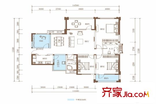 南湖濱江15棟5-27層C2戶型 4室2廳2衛(wèi)1廚