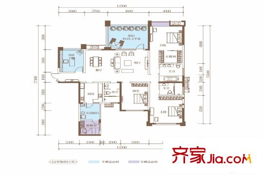 南湖濱江16棟4-22層、17棟4-26層E1戶型 5室2廳3衛(wèi)1廚