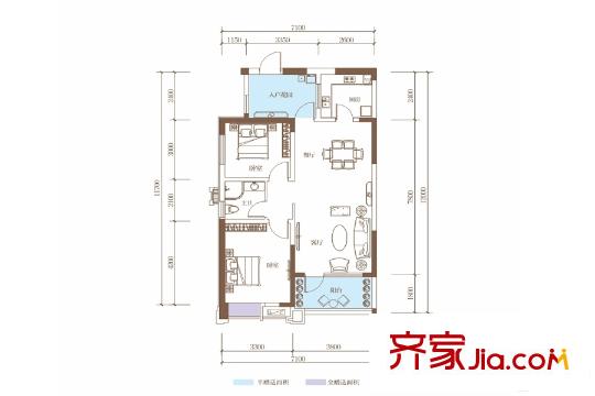 南湖濱江15棟2-27層B3戶型 2室2廳1衛(wèi)1廚