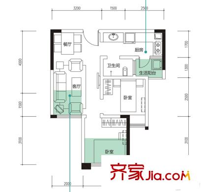 翔宇榜樣1、2、3、4棟標準層C4戶型 3室2廳1衛(wèi)1廚
