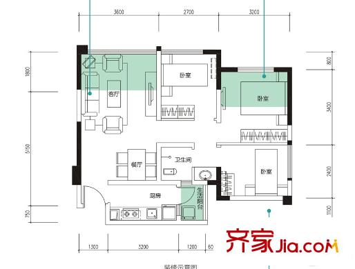 翔宇榜樣1、2、3、4棟標(biāo)準(zhǔn)層A3戶(hù)型 3室2廳1衛(wèi)1廚
