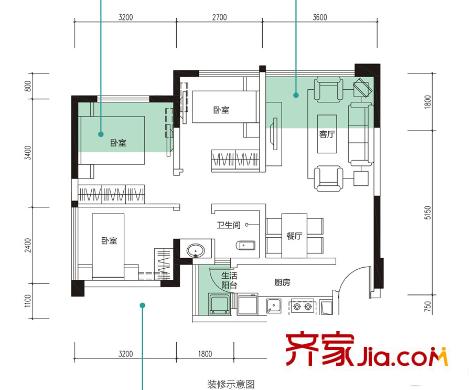 翔宇榜樣1、2、3、4棟標(biāo)準(zhǔn)層A1戶(hù)型 3室2廳1衛(wèi)1廚