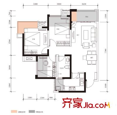 綠地城一期1棟2期15棟標(biāo)準(zhǔn)層C1戶型 3室2廳1衛(wèi)1廚