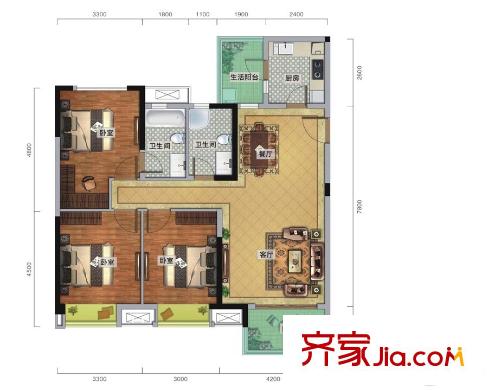 瑞升城北橡樹林1棟標(biāo)準(zhǔn)層G戶型 3室2廳2衛(wèi)1廚