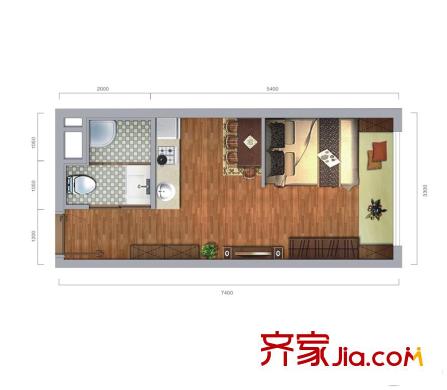 瑞升城北橡樹林1棟標(biāo)準(zhǔn)層SOHO戶型 1室1廳1衛(wèi)1廚