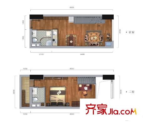 瑞升城北橡樹林1棟標(biāo)準(zhǔn)層LOFT戶型 2室2廳1衛(wèi)1廚