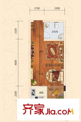 聚龍名城一期1-3號(hào)樓單身SOHO戶型 1室1廳1衛(wèi)1廚