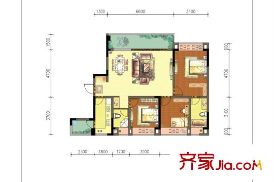 翡翠灣源著一期5、6、7號(hào)樓C1戶型 3室2廳2衛(wèi)1廚