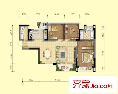 北京城建龍樾熙城1期8、9棟標(biāo)準(zhǔn)層A3D3戶型 3室2廳2衛(wèi)1廚