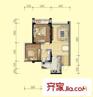 北京城建龍樾熙城1期8、9棟標(biāo)準(zhǔn)層A1戶型 2室2廳1衛(wèi)1廚