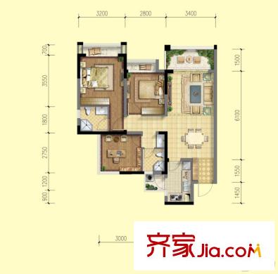 北京城建龍樾熙城1期2、3、11棟標(biāo)準(zhǔn)層C1戶型 3室2廳2衛(wèi)1廚