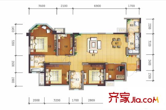 德商華府天驕1期4、6棟標(biāo)準(zhǔn)層C1戶型 5室2廳2衛(wèi)1廚