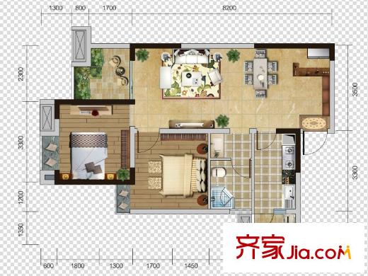 天府城二期5、6號樓標準層I戶型【售罄】 2室2廳1衛(wèi)1廚