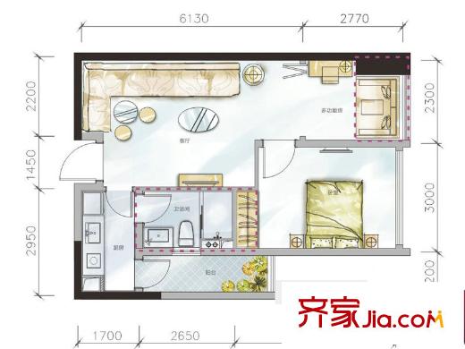 天府城商業(yè)1、2號樓SOHO C戶型【售罄】 1室2廳1衛(wèi)1廚