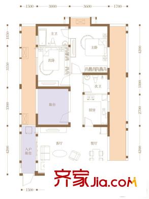 明信鷺灣二期4棟標(biāo)準(zhǔn)層F1、H1戶型圖 2室2廳2衛(wèi)1廚
