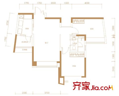 吉寶凌云峰閣3、4、5棟A戶型標(biāo)準(zhǔn)層 2室2廳1衛(wèi)1廚