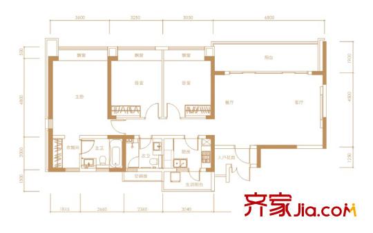 吉寶凌云峰閣2棟H戶型標(biāo)準(zhǔn)層 3室2廳2衛(wèi)1廚