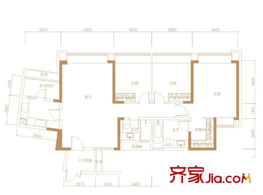 吉寶凌云峰閣3、4、5棟E戶型標(biāo)準(zhǔn)層 3室2廳2衛(wèi)1廚