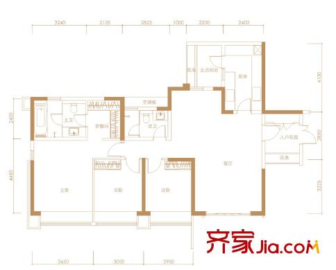 吉寶凌云峰閣6棟F1戶型標(biāo)準(zhǔn)層 3室2廳2衛(wèi)1廚