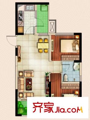中鐵城錦南匯一期1號樓、3號樓標(biāo)準(zhǔn)層F2戶型 2室2廳1衛(wèi)1廚