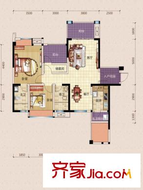 保利城三期茉莉花語8#/13#樓標(biāo)準(zhǔn)層E1戶型 2室2廳2衛(wèi)1廚