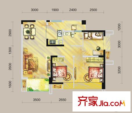 鄉(xiāng)林涵碧天下1棟標準層B3戶型 3室2廳1衛(wèi)1廚
