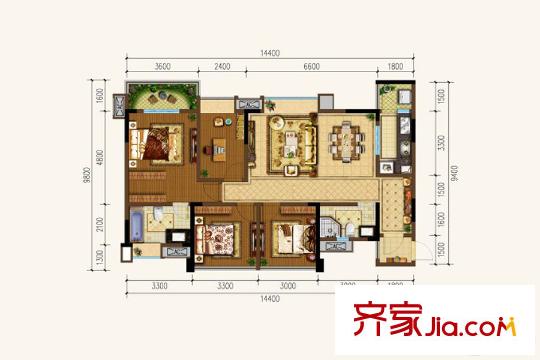 華匯天地6、7棟標(biāo)準(zhǔn)層E戶型 4室2廳2衛(wèi)1廚