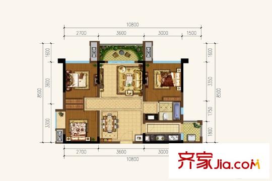 華匯天地5-7棟標(biāo)準(zhǔn)層D戶型 3室2廳1衛(wèi)1廚