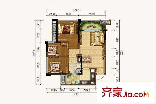 華匯天地1-7棟標(biāo)準(zhǔn)層B戶型 3室2廳1衛(wèi)1廚