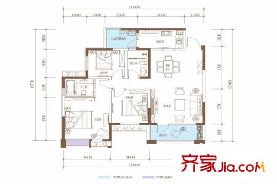 南湖濱江17棟4-26層C4戶型 3室2廳2衛(wèi)1廚