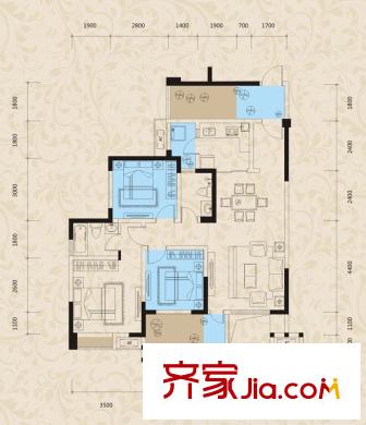 保利中央峰景一期27#樓奇數(shù)層G3戶型 1室2廳2衛(wèi)1廚
