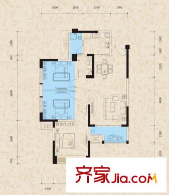 保利中央峰景一期28#樓H3戶型 1室2廳1衛(wèi)1廚