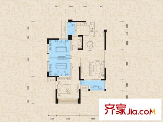 保利中央峰景一期28號樓3~22層H3戶型 1室2廳1衛(wèi)1廚
