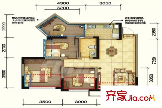 潤揚(yáng)雙鐵廣場1期9棟標(biāo)準(zhǔn)層A3戶型 3室2廳1衛(wèi)1廚