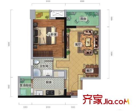 瑞升城北橡樹林1棟標(biāo)準(zhǔn)層A戶型 1室1廳1衛(wèi)1廚